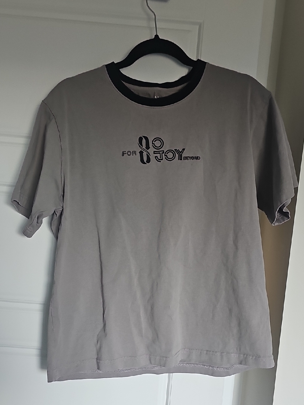 For 80 Joy Logo Crewneck Tee in Light Gray with Black Trim